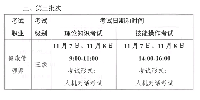健康管理師第三批考試時(shí)間